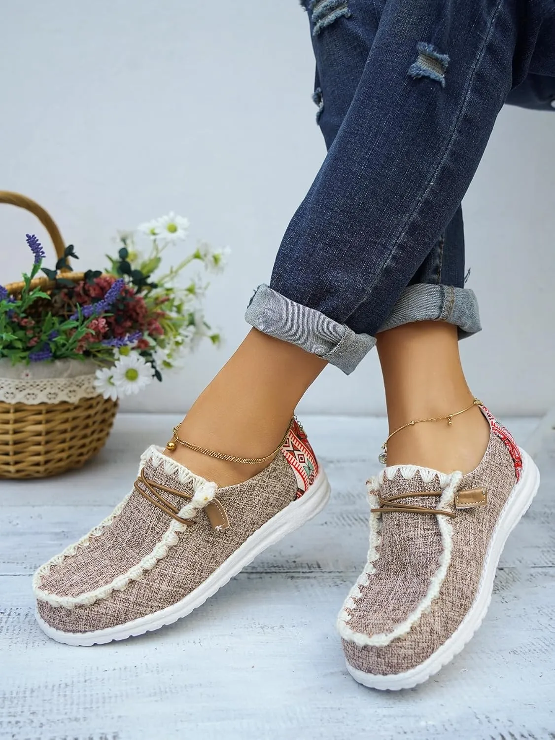 Women's Lace-up Slip-on Hey Loafers Canvas Boat Lightweight Sole Easy Wear Comfortable Driving Walking Leisure Versatile,Suitable Multiple Seasons Shoes,Brown/Khaki/Black