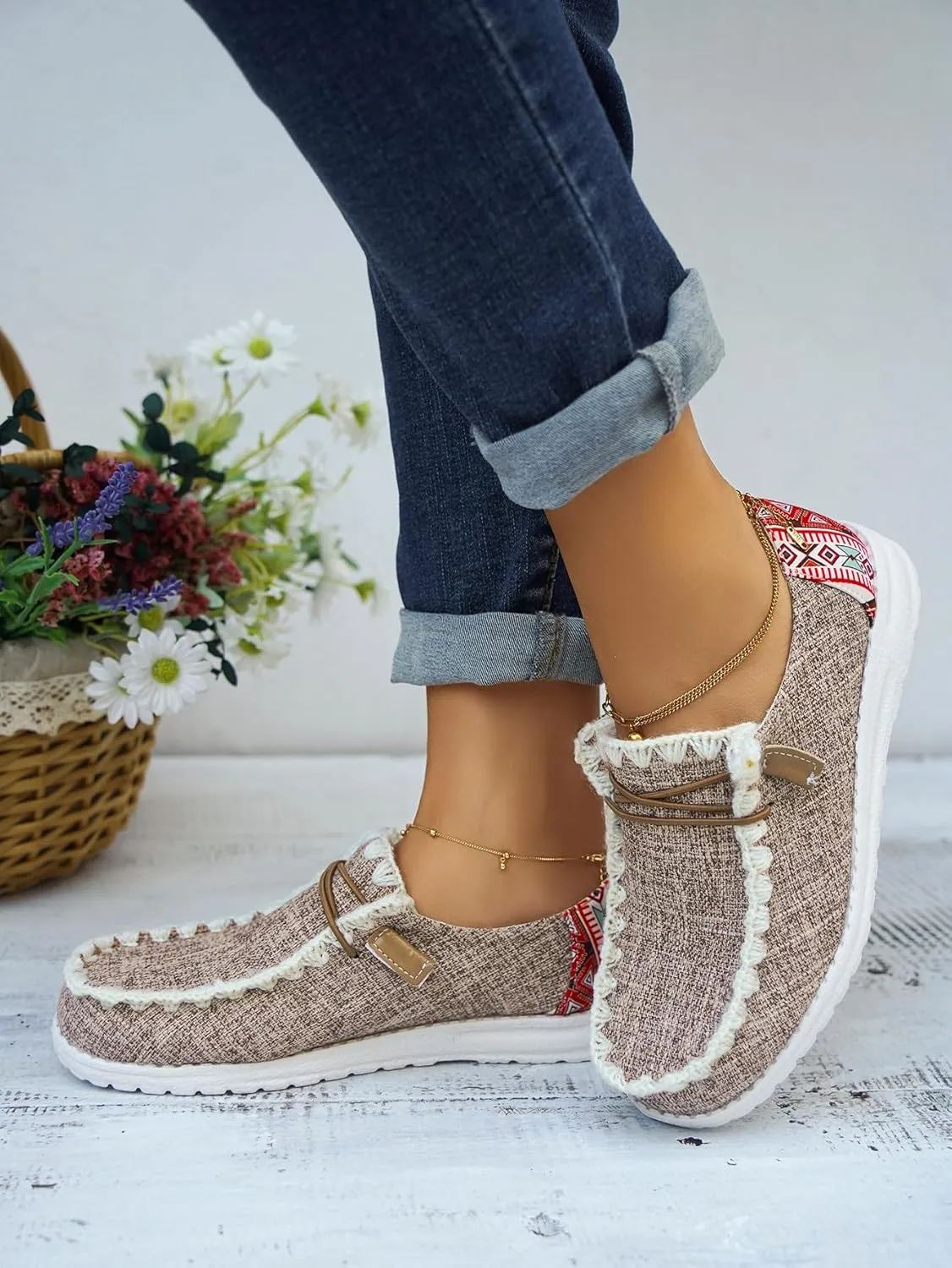 Women's Lace-up Slip-on Hey Loafers Canvas Boat Lightweight Sole Easy Wear Comfortable Driving Walking Leisure Versatile,Suitable Multiple Seasons Shoes,Brown/Khaki/Black
