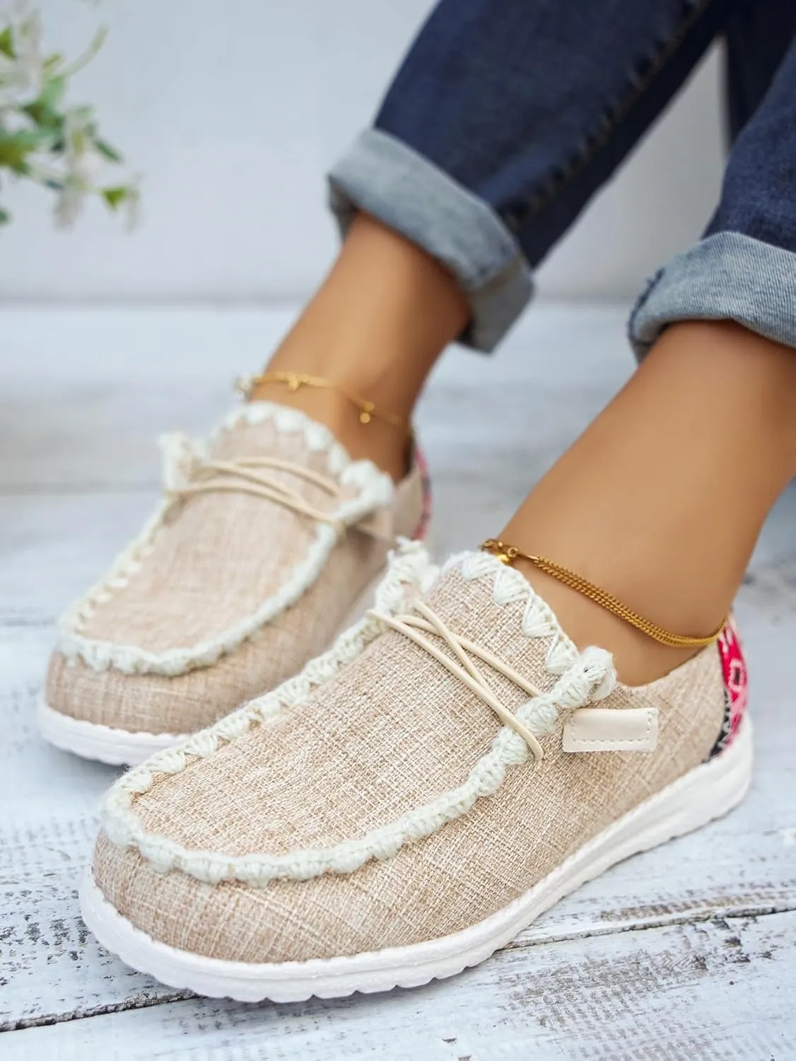 Women's Lace-up Slip-on Hey Loafers Canvas Boat Lightweight Sole Easy Wear Comfortable Driving Walking Leisure Versatile,Suitable Multiple Seasons Shoes,Brown/Khaki/Black