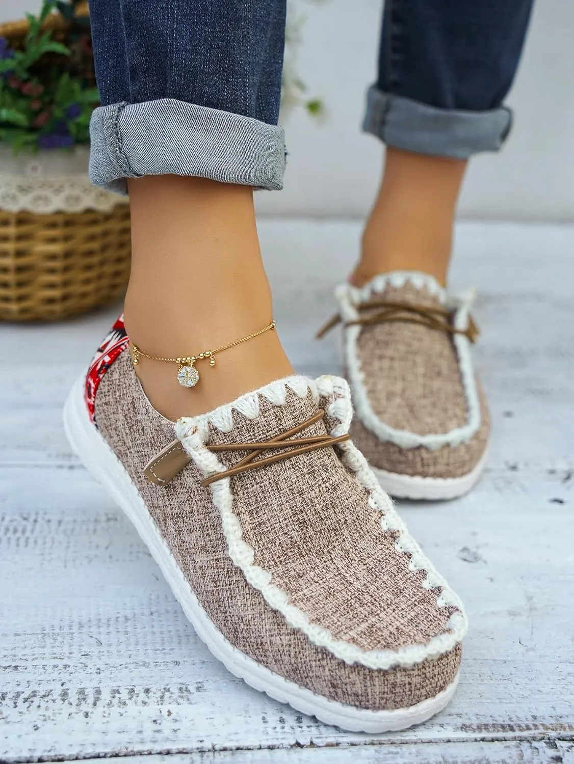 Women's Lace-up Slip-on Hey Loafers Canvas Boat Lightweight Sole Easy Wear Comfortable Driving Walking Leisure Versatile,Suitable Multiple Seasons Shoes,Brown/Khaki/Black