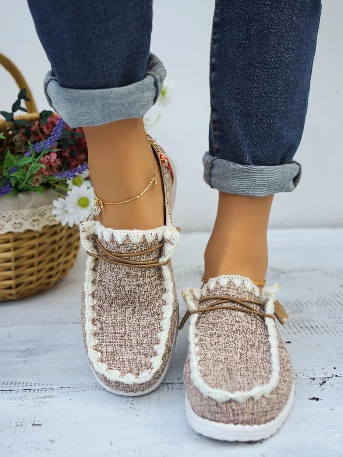 Women's Lace-up Slip-on Hey Loafers Canvas Boat Lightweight Sole Easy Wear Comfortable Driving Walking Leisure Versatile,Suitable Multiple Seasons Shoes,Brown/Khaki/Black