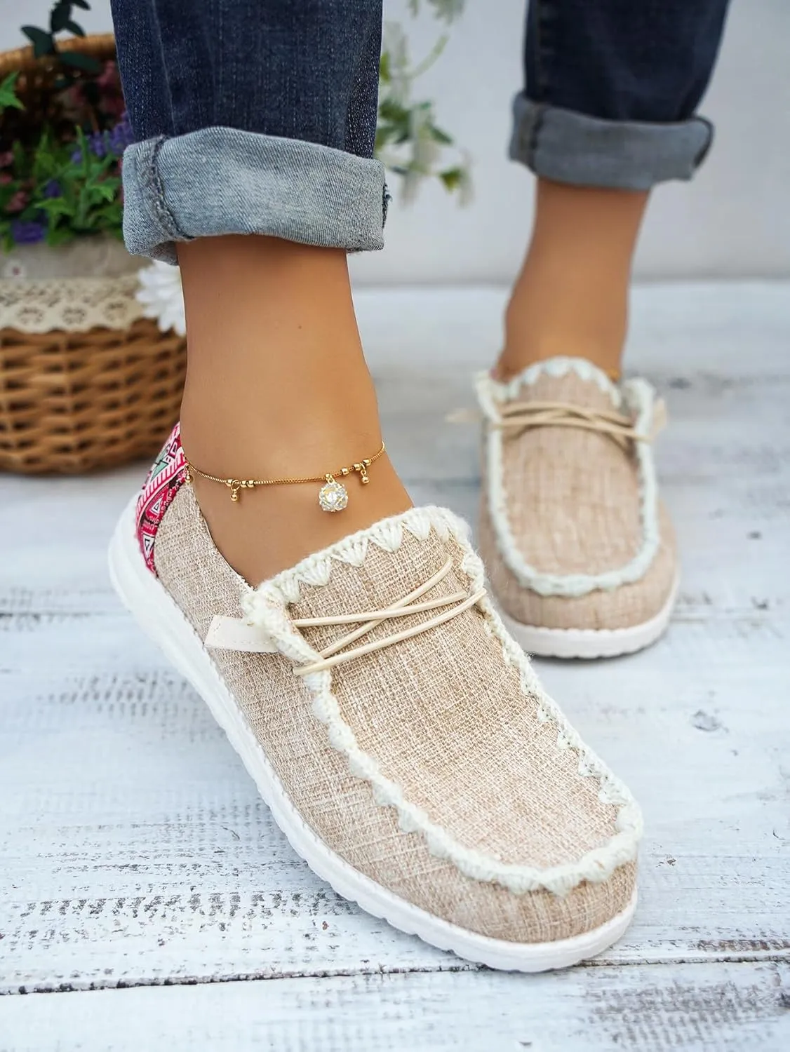 Women's Lace-up Slip-on Hey Loafers Canvas Boat Lightweight Sole Easy Wear Comfortable Driving Walking Leisure Versatile,Suitable Multiple Seasons Shoes,Brown/Khaki/Black