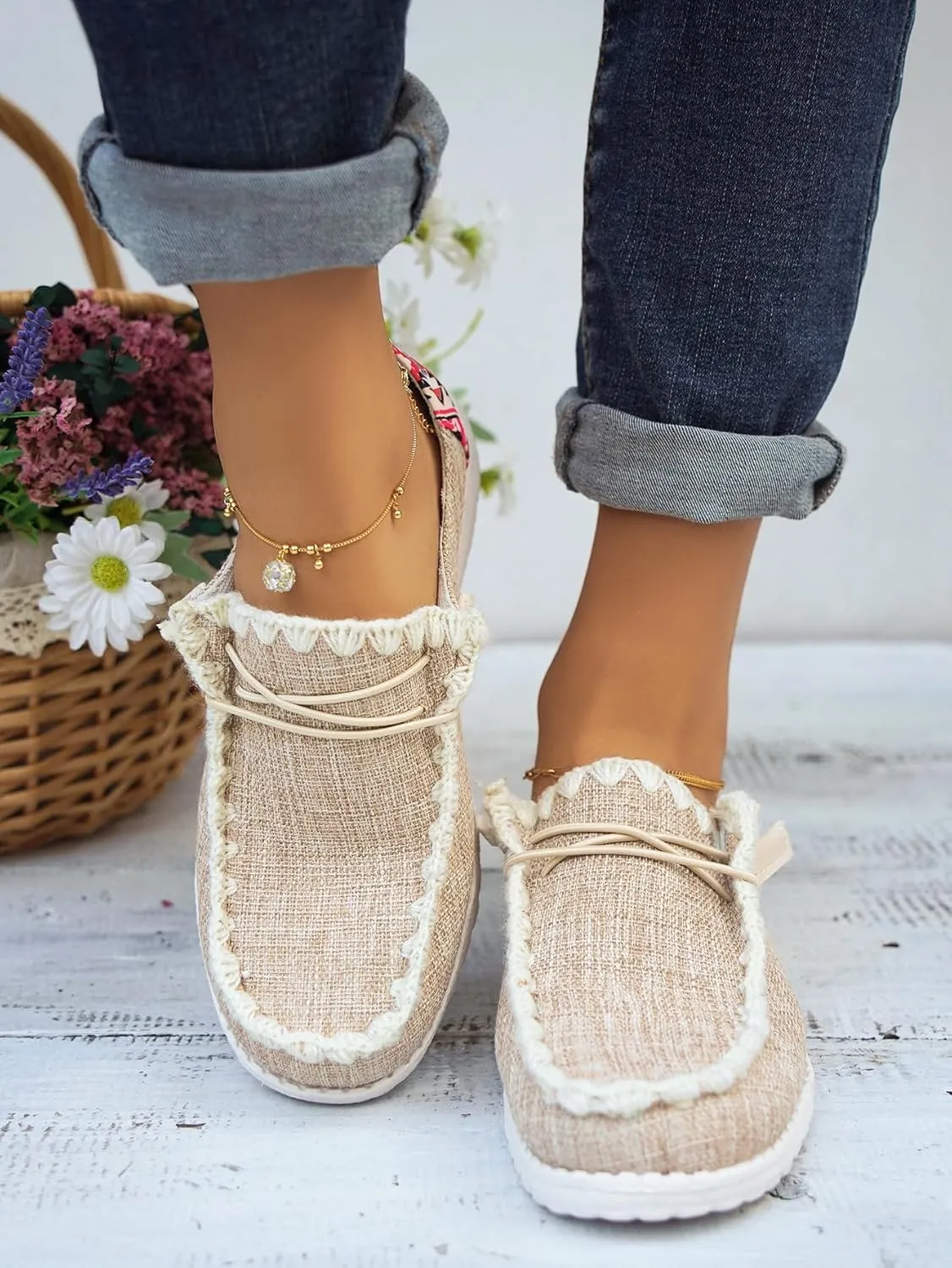 Women's Lace-up Slip-on Hey Loafers Canvas Boat Lightweight Sole Easy Wear Comfortable Driving Walking Leisure Versatile,Suitable Multiple Seasons Shoes,Brown/Khaki/Black