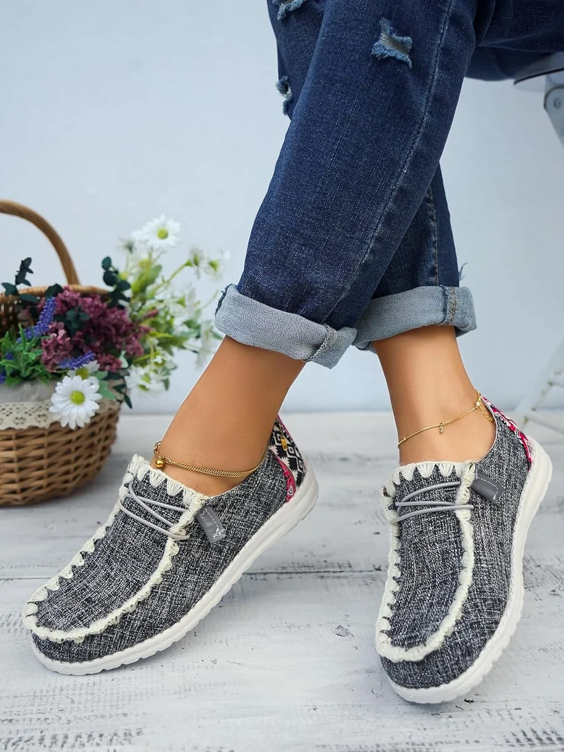 Women's Lace-up Slip-on Hey Loafers Canvas Boat Lightweight Sole Easy Wear Comfortable Driving Walking Leisure Versatile,Suitable Multiple Seasons Shoes,Brown/Khaki/Black