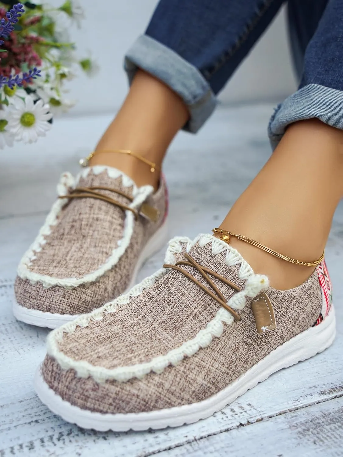Women's Lace-up Slip-on Hey Loafers Canvas Boat Lightweight Sole Easy Wear Comfortable Driving Walking Leisure Versatile,Suitable Multiple Seasons Shoes,Brown/Khaki/Black