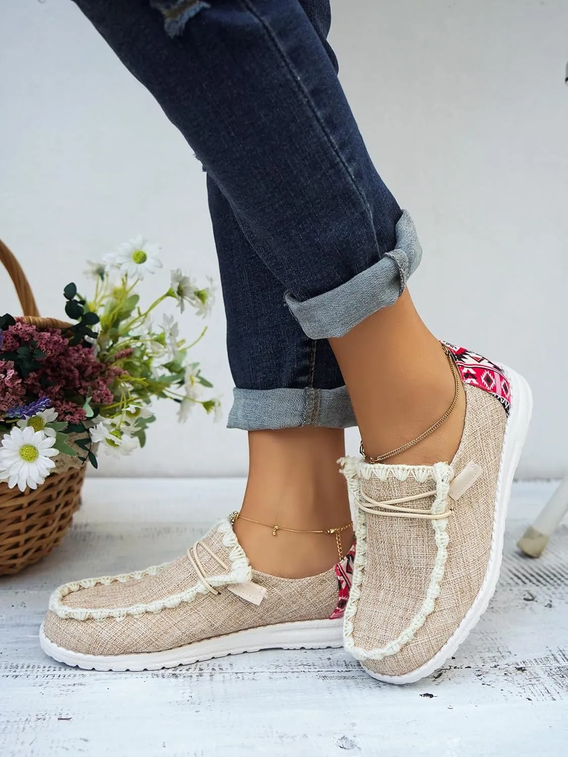 Women's Lace-up Slip-on Hey Loafers Canvas Boat Lightweight Sole Easy Wear Comfortable Driving Walking Leisure Versatile,Suitable Multiple Seasons Shoes,Brown/Khaki/Black