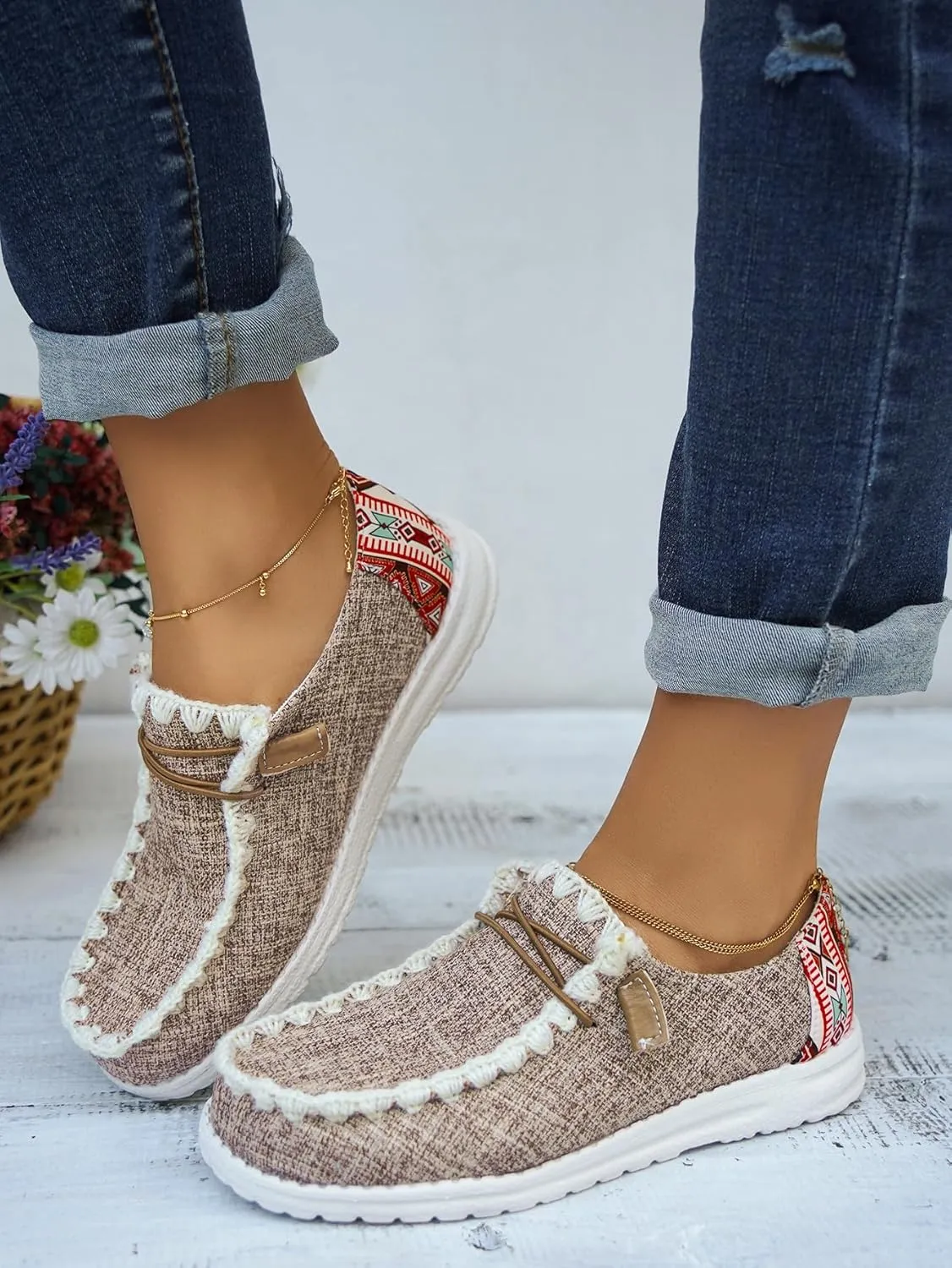 Women's Lace-up Slip-on Hey Loafers Canvas Boat Lightweight Sole Easy Wear Comfortable Driving Walking Leisure Versatile,Suitable Multiple Seasons Shoes,Brown/Khaki/Black