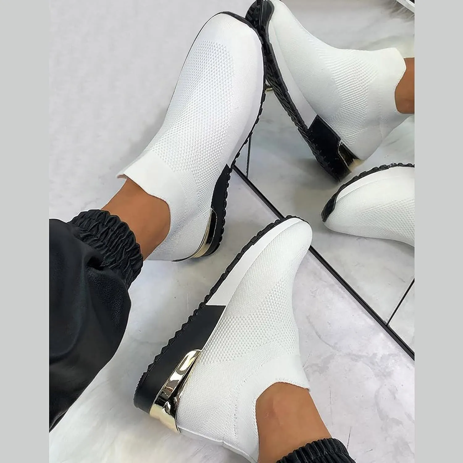 Women's Loafer Flat Platform Sneakers for Women Black Shoes for Women Dressy Loafers for Women Casual Platform Loafers for Women Wide Men's Sneakers