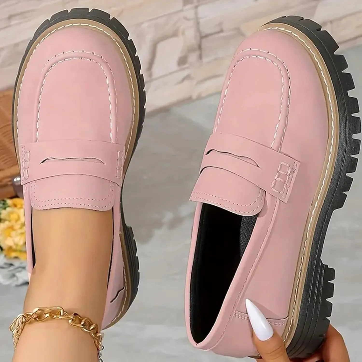 Womens Loafers Shoes Platform Chunky Penny Loafer Casual Comfortable Slip On Shoes Fashion Business Work Shoes