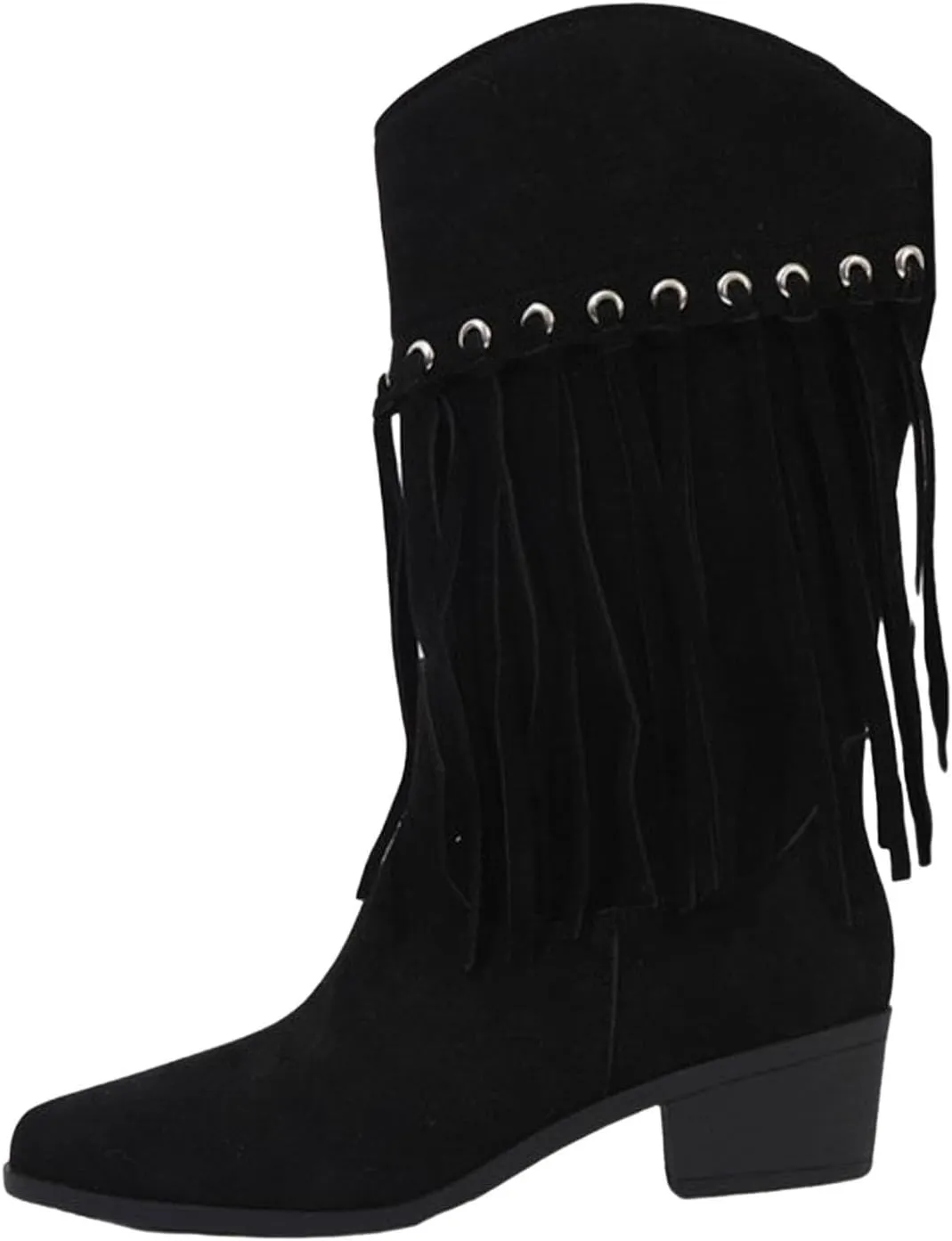 Womens Mid Calf Boots Wide Calf Fringe Trendy Cowboy Boots for Women Chunky Heel Comfortable Western Women Boots
