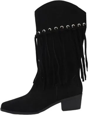 Womens Mid Calf Boots Wide Calf Fringe Trendy Cowboy Boots for Women Chunky Heel Comfortable Western Women Boots