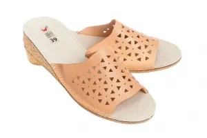 Women's Natural Leather Open Toe Slippers | WU-111