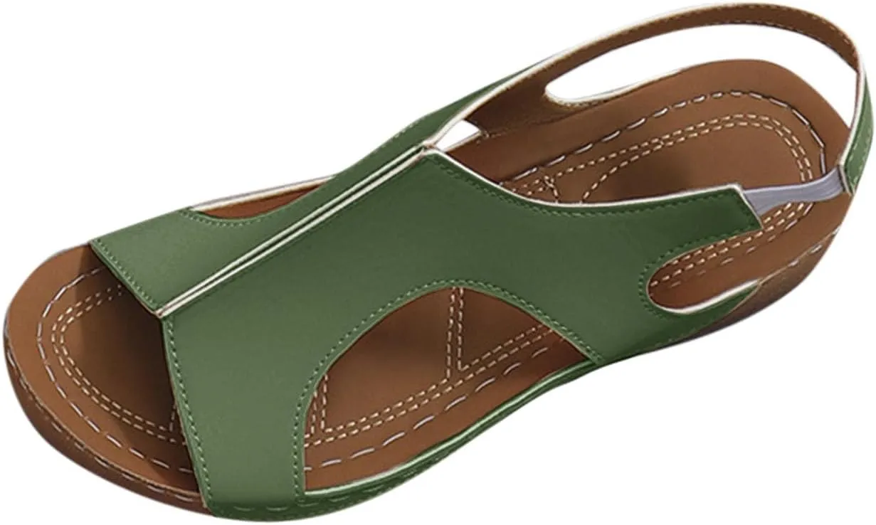 Womens Orthopedic Slide Sandals Elastic Ankle Strap Platform Stylish Toe Slip on Open Toe Walking Sandals for Summer