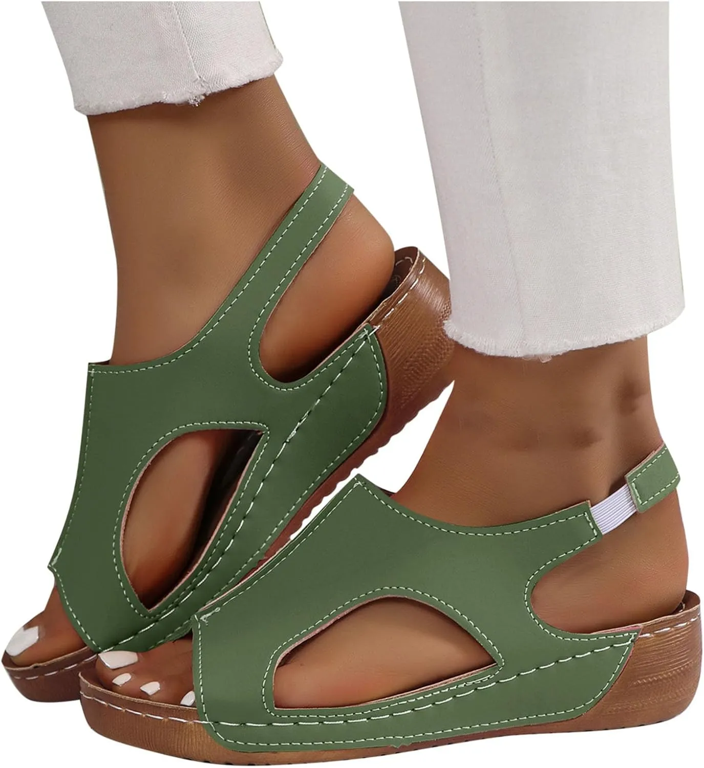 Womens Orthopedic Slide Sandals Elastic Ankle Strap Platform Stylish Toe Slip on Open Toe Walking Sandals for Summer