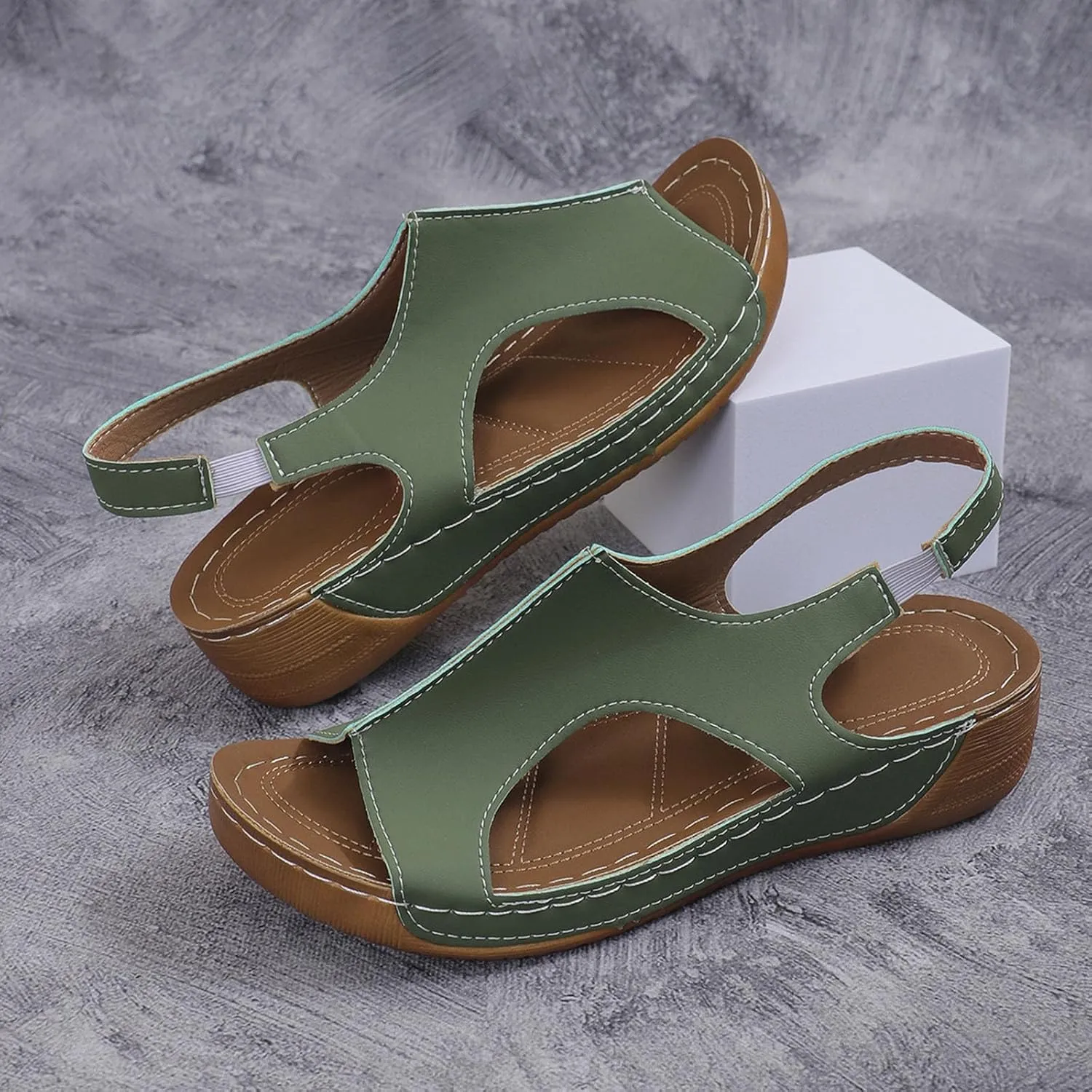 Womens Orthopedic Slide Sandals Elastic Ankle Strap Platform Stylish Toe Slip on Open Toe Walking Sandals for Summer