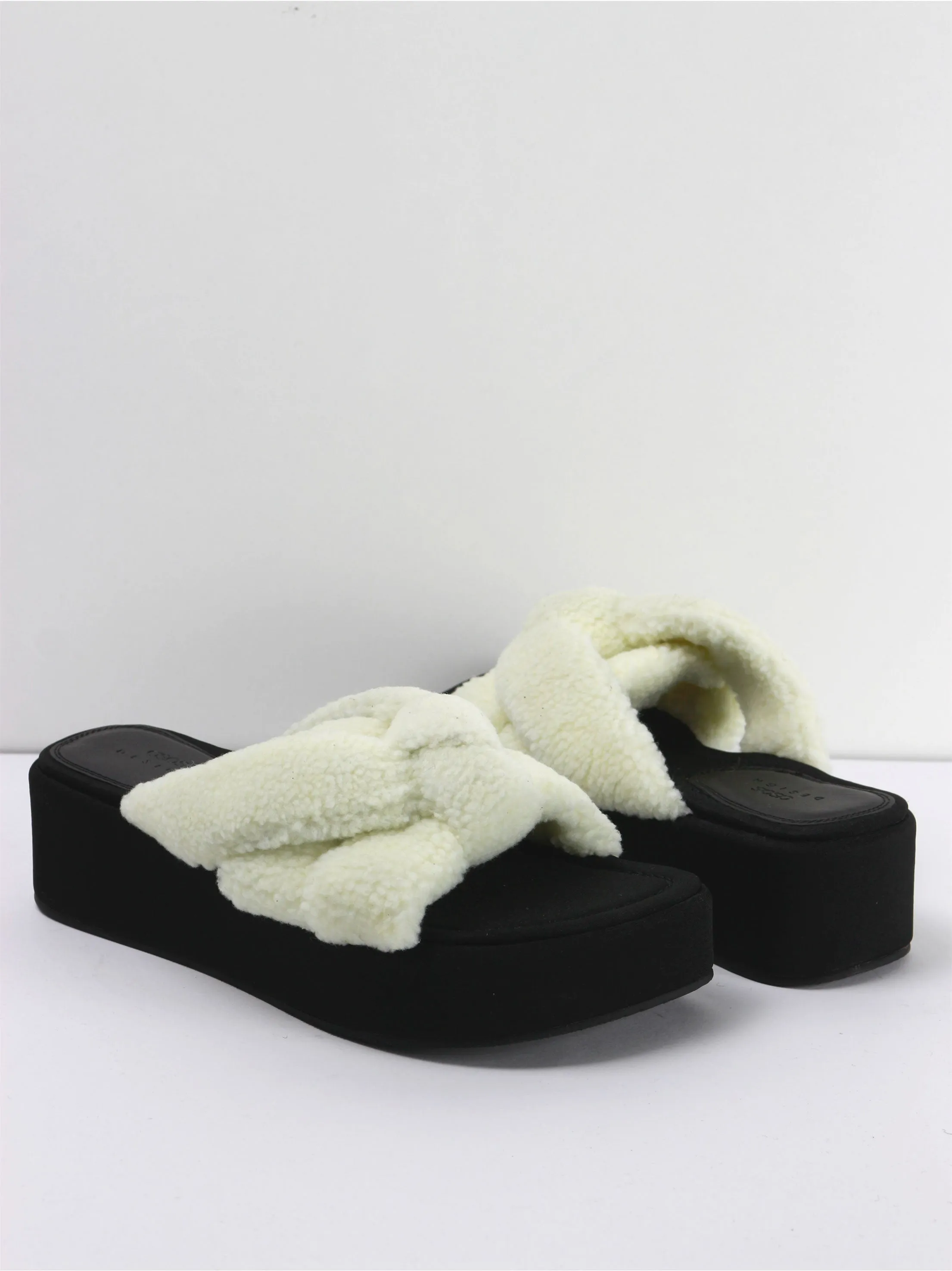 Women's Padded Knotted  Heeled Slippers,Off White
