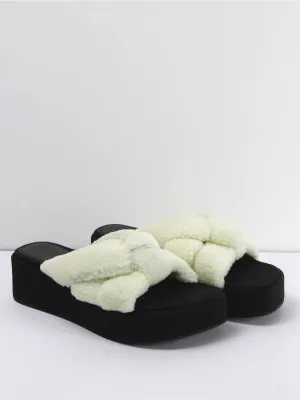 Women's Padded Knotted  Heeled Slippers,Off White