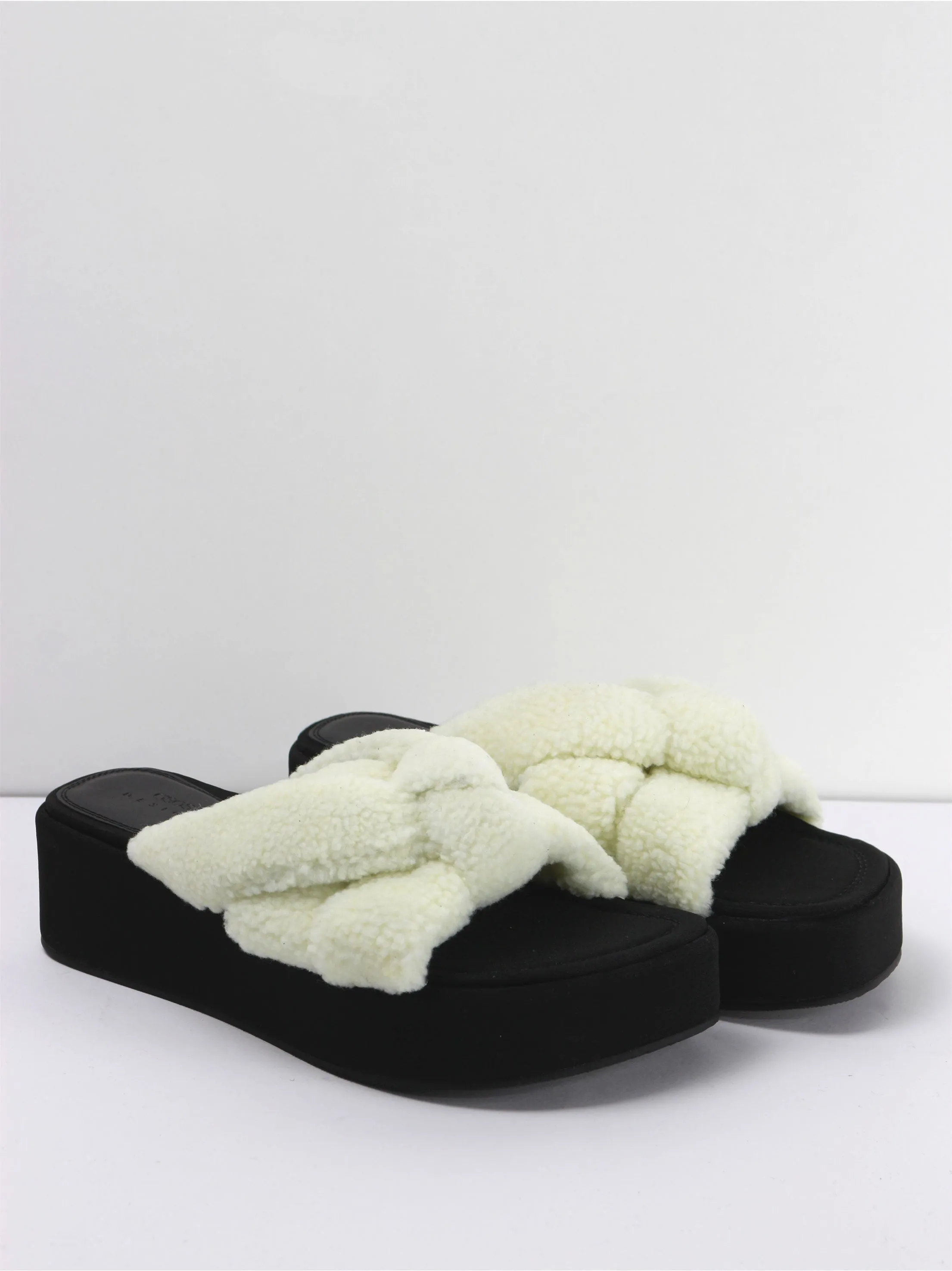 Women's Padded Knotted  Heeled Slippers,Off White