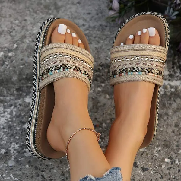 Women's Peep-Toe Braided Espadrille Platform Slides 81222384C