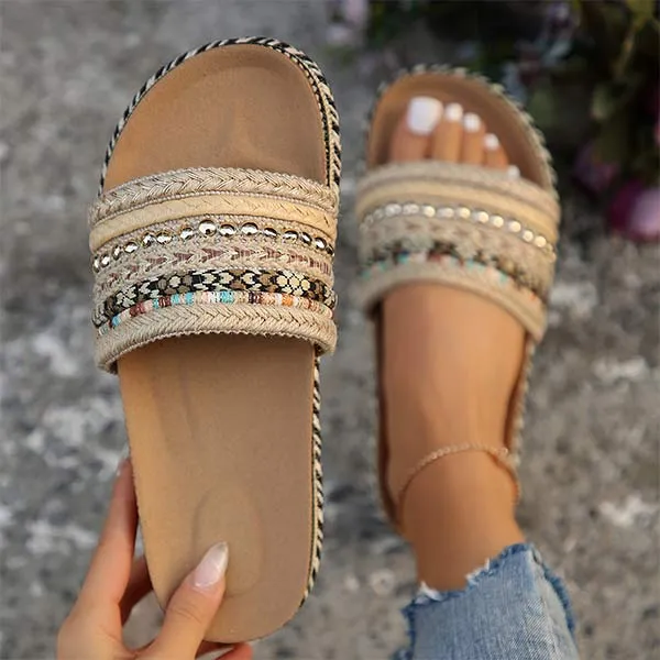 Women's Peep-Toe Braided Espadrille Platform Slides 81222384C