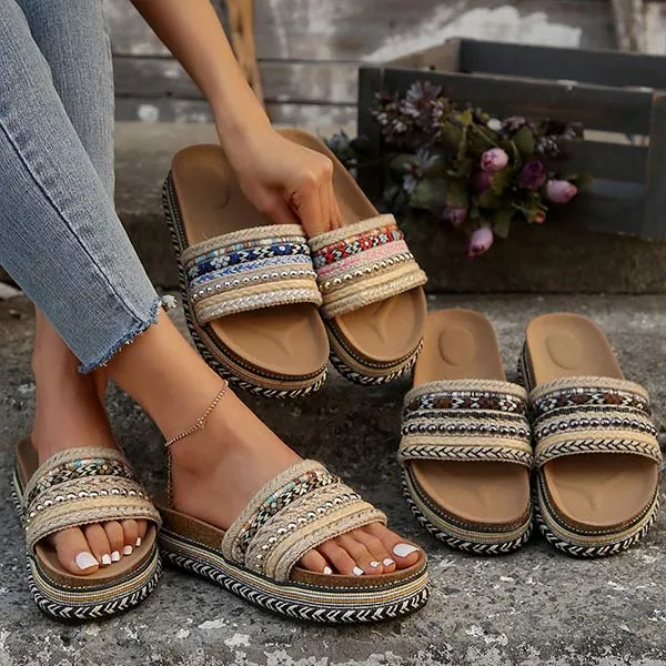Women's Peep-Toe Braided Espadrille Platform Slides 81222384C