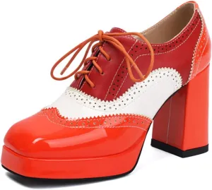 Women's Platform Square Closed Toe Chunky Heel Block Lace-Up Mary Jane Pumps Comfortable Elegant Multicolor Patchwork Wedding Party Prom Dating Dress Shoes
