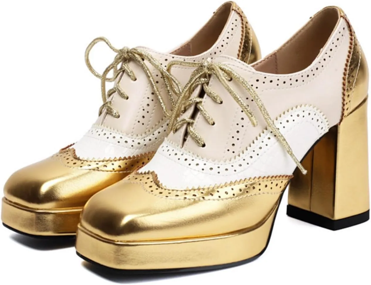 Women's Platform Square Closed Toe Chunky Heel Block Lace-Up Mary Jane Pumps Comfortable Elegant Multicolor Patchwork Wedding Party Prom Dating Dress Shoes