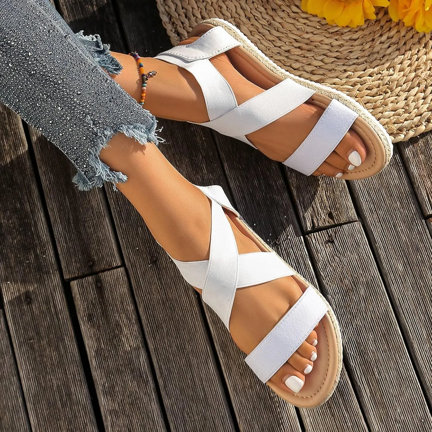 Women's Sandals Daily Wear Open Toe Strap Design Casual Footwear Summer Trendy with Flat Sole Ladies Strap Sandals