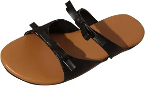 Womens Slide Flat Sandals Stylish Jelly Bow Beach Flats Cute Open Toe Slip On Slides with Strap Dressy Summer Sandal