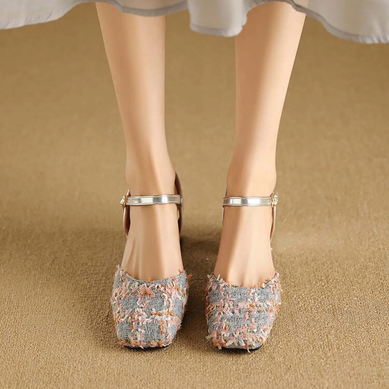 Womens Slingback Mary Jane Pumps Square Toe Low Chunky Heel Block Closed Slip On Adjustable Buckle Sandals Comfortable Elegant Party Prom Dress Shoes