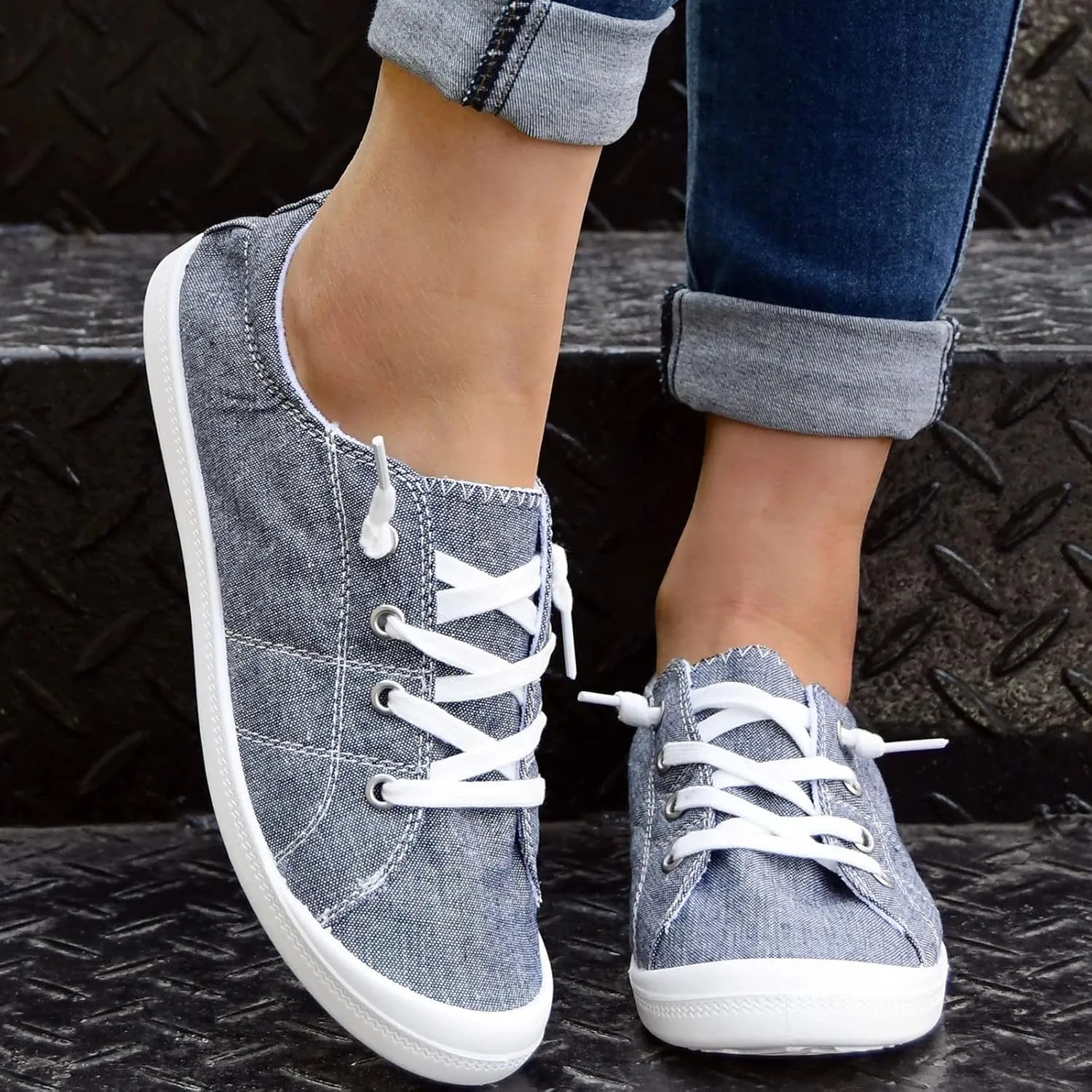 Women'S Slip On Sneakers Solid Color Lace Up Loafers Comfortable Shoes for Women