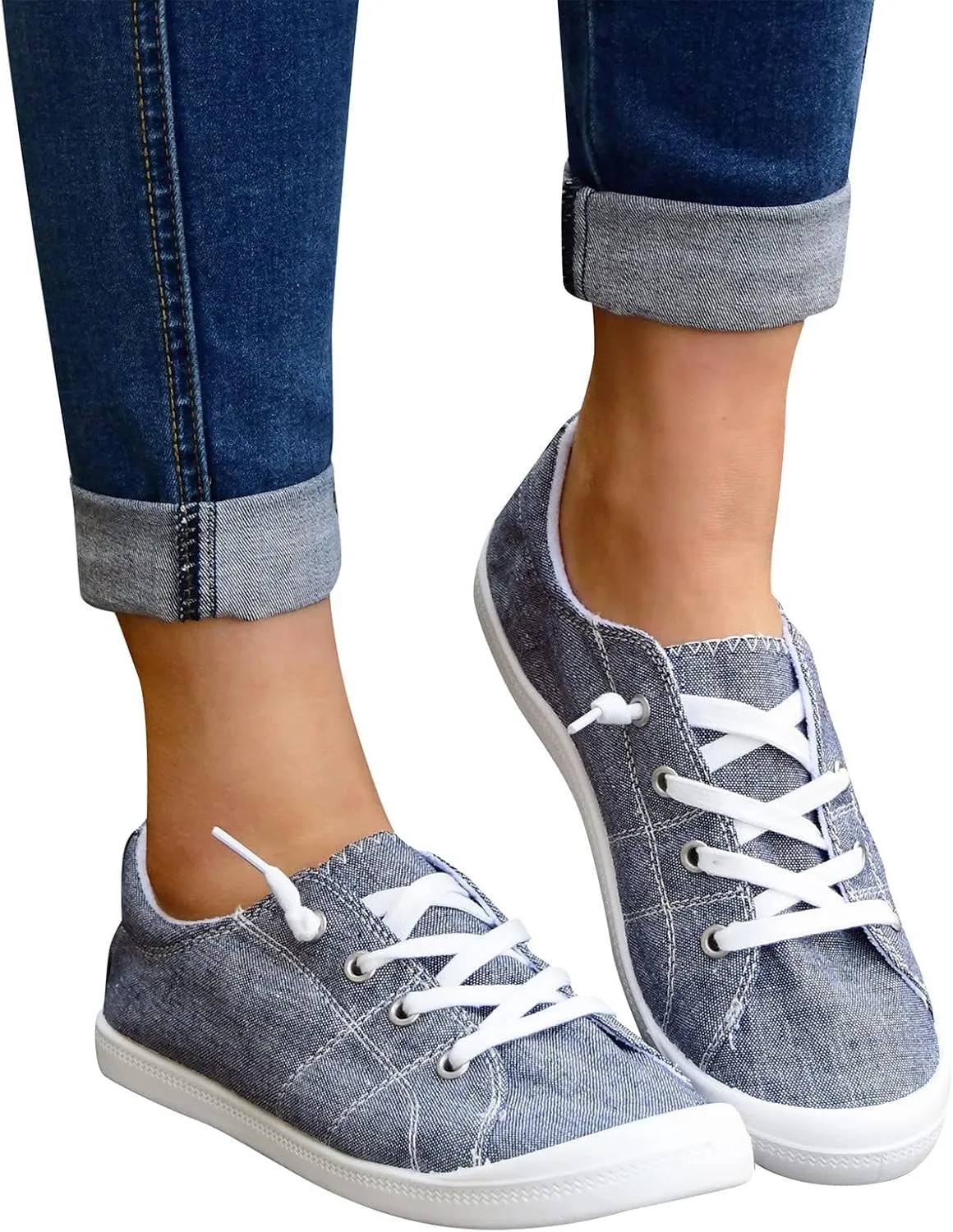 Women'S Slip On Sneakers Solid Color Lace Up Loafers Comfortable Shoes for Women