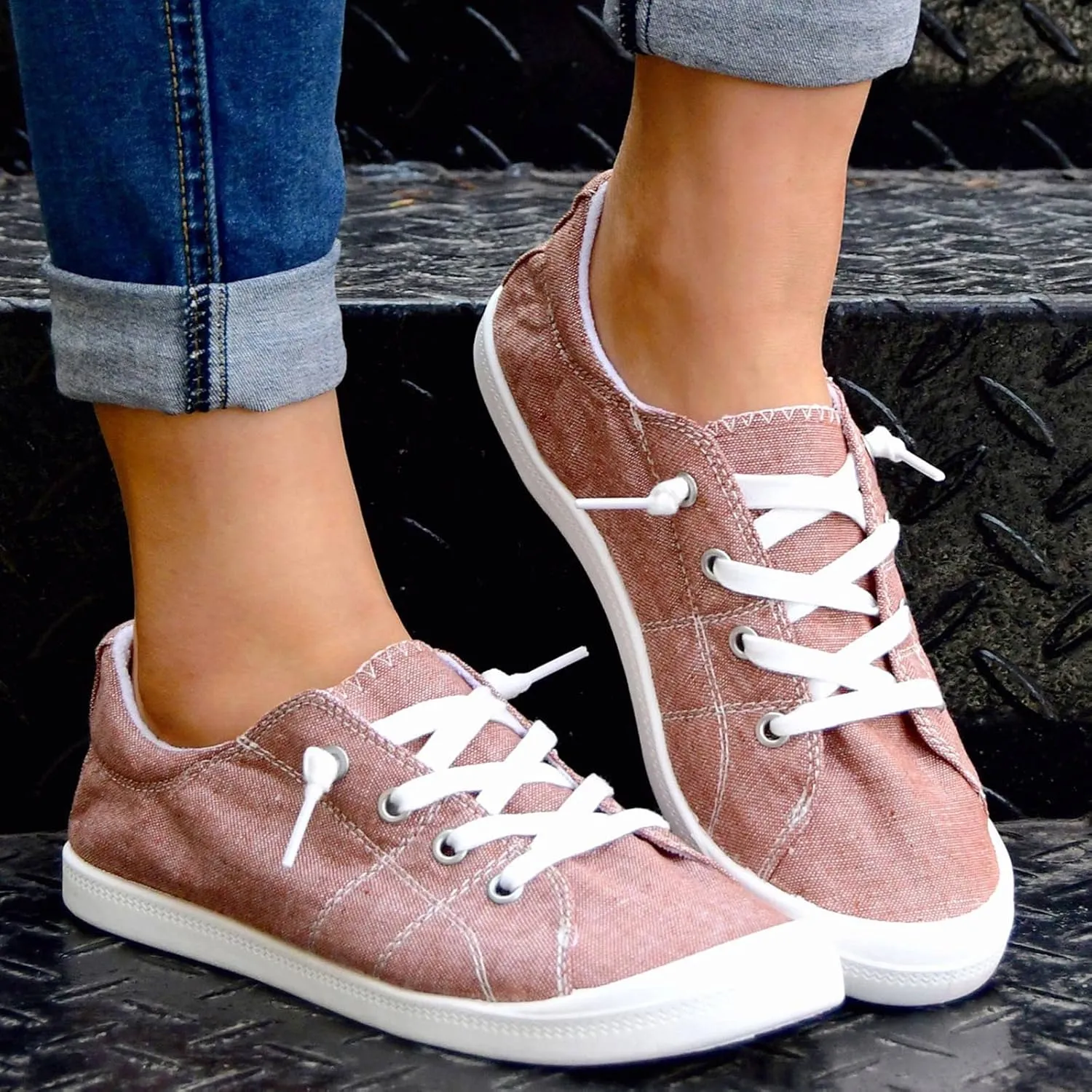 Women'S Slip On Sneakers Solid Color Lace Up Loafers Comfortable Shoes for Women