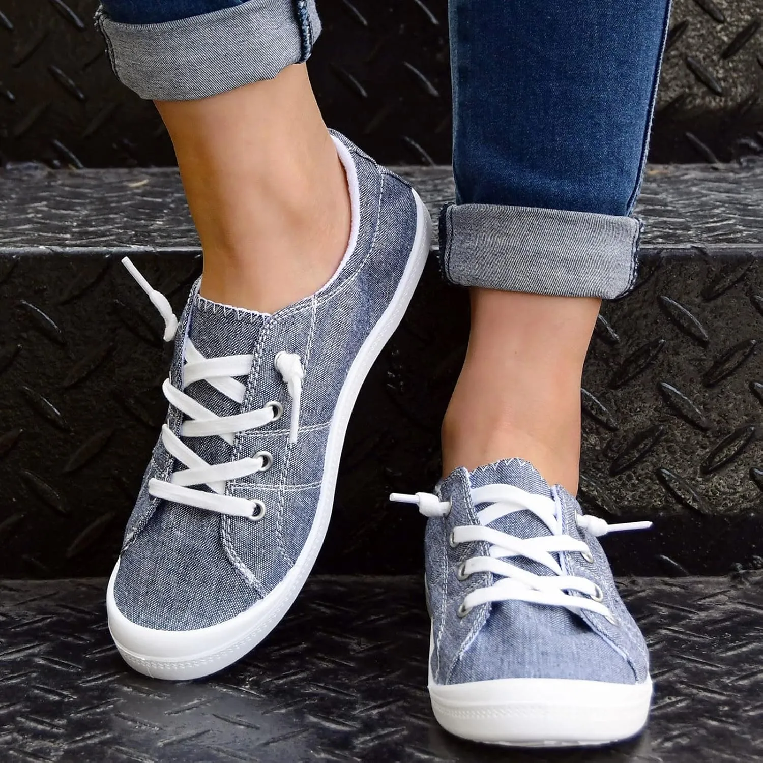 Women'S Slip On Sneakers Solid Color Lace Up Loafers Comfortable Shoes for Women