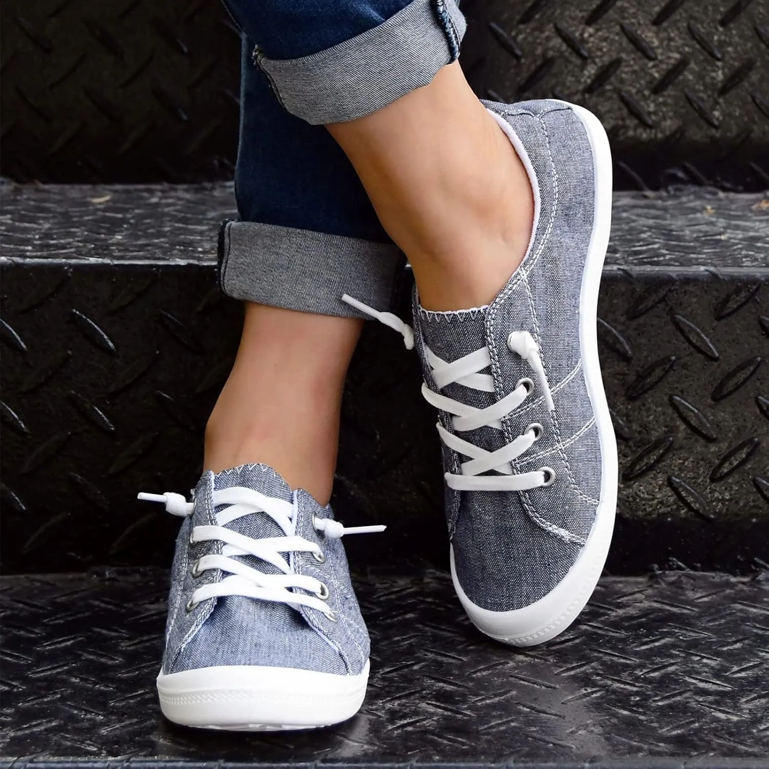 Women'S Slip On Sneakers Solid Color Lace Up Loafers Comfortable Shoes for Women
