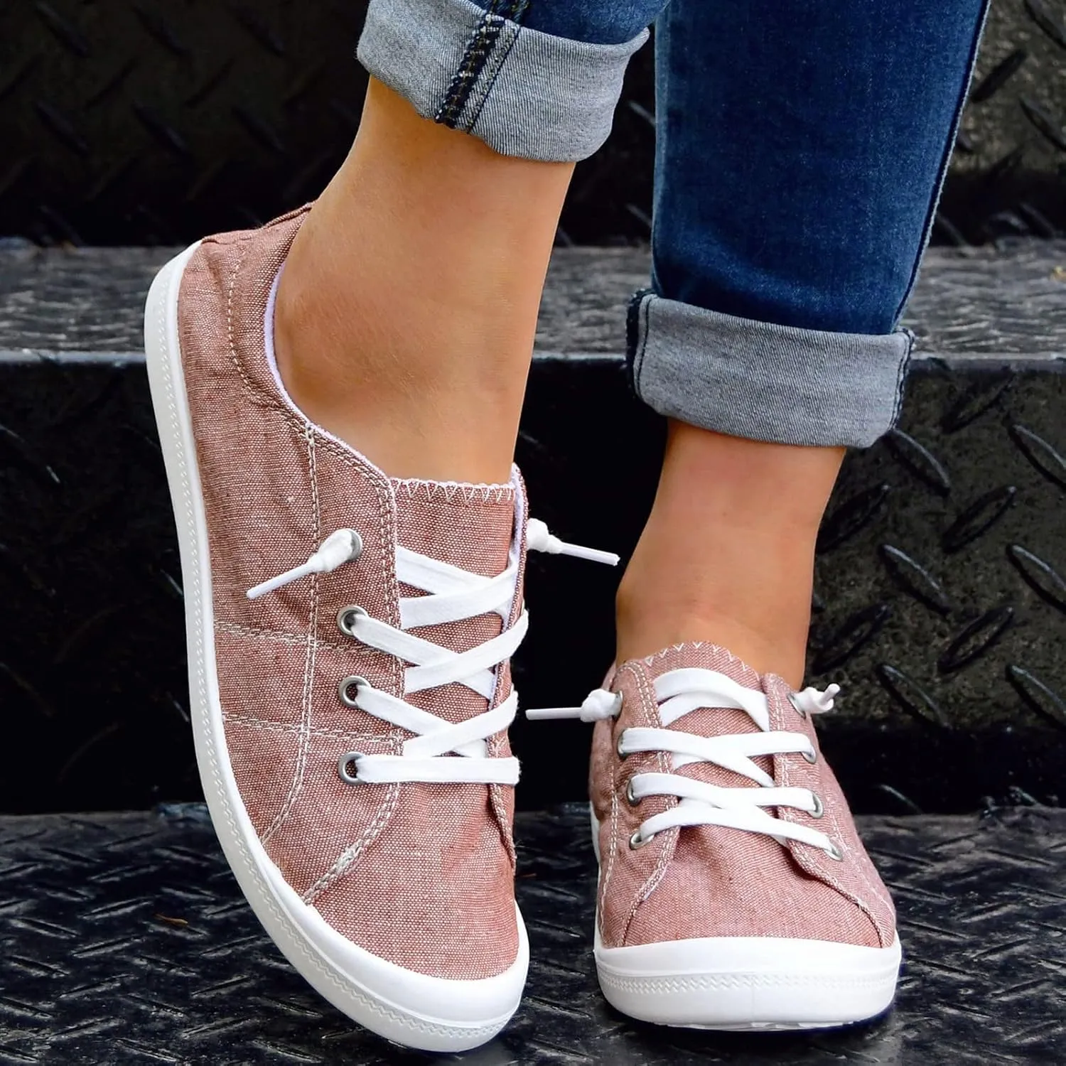Women'S Slip On Sneakers Solid Color Lace Up Loafers Comfortable Shoes for Women