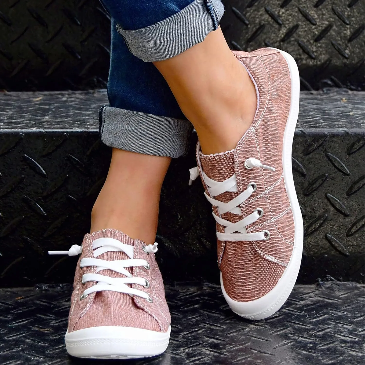 Women'S Slip On Sneakers Solid Color Lace Up Loafers Comfortable Shoes for Women