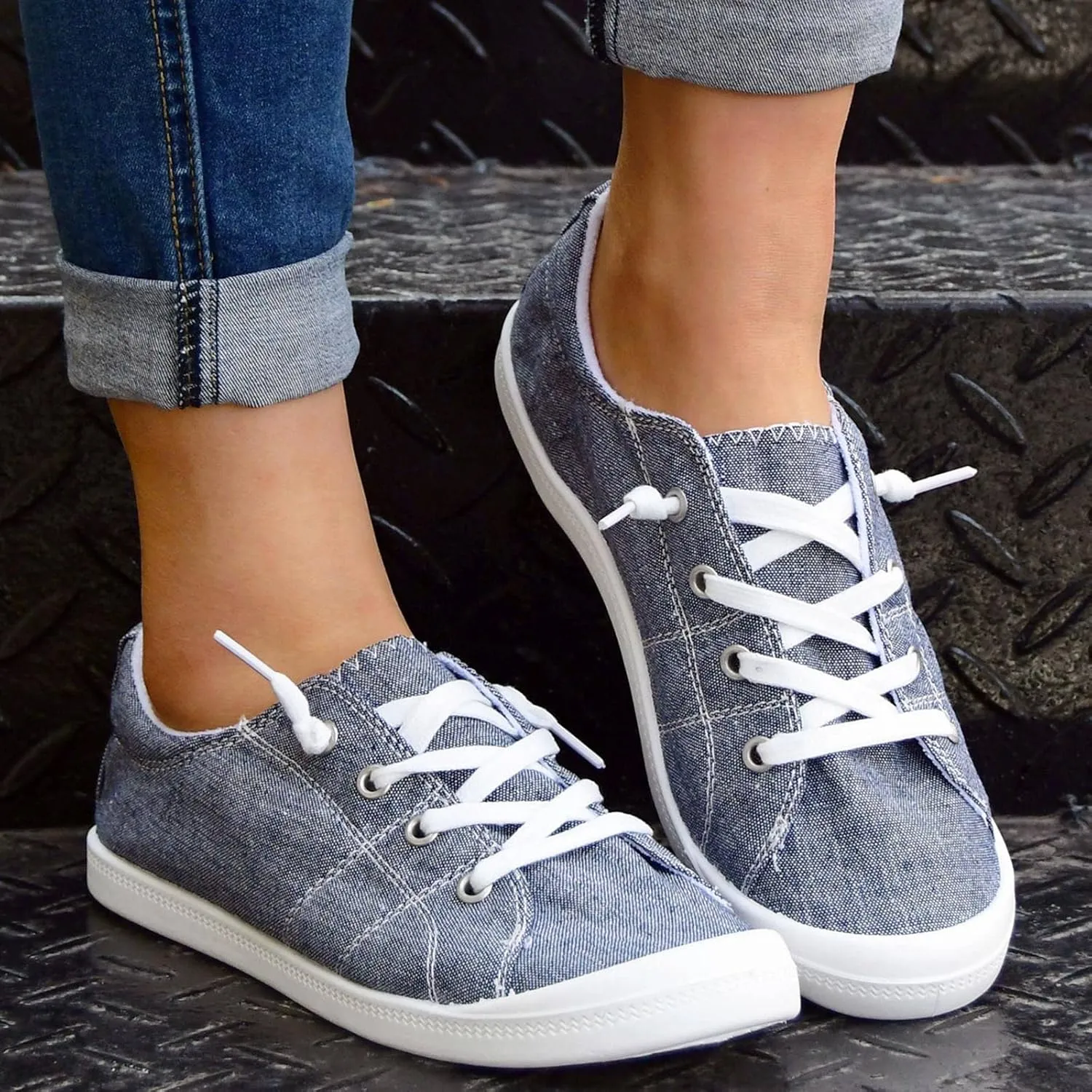 Women'S Slip On Sneakers Solid Color Lace Up Loafers Comfortable Shoes for Women