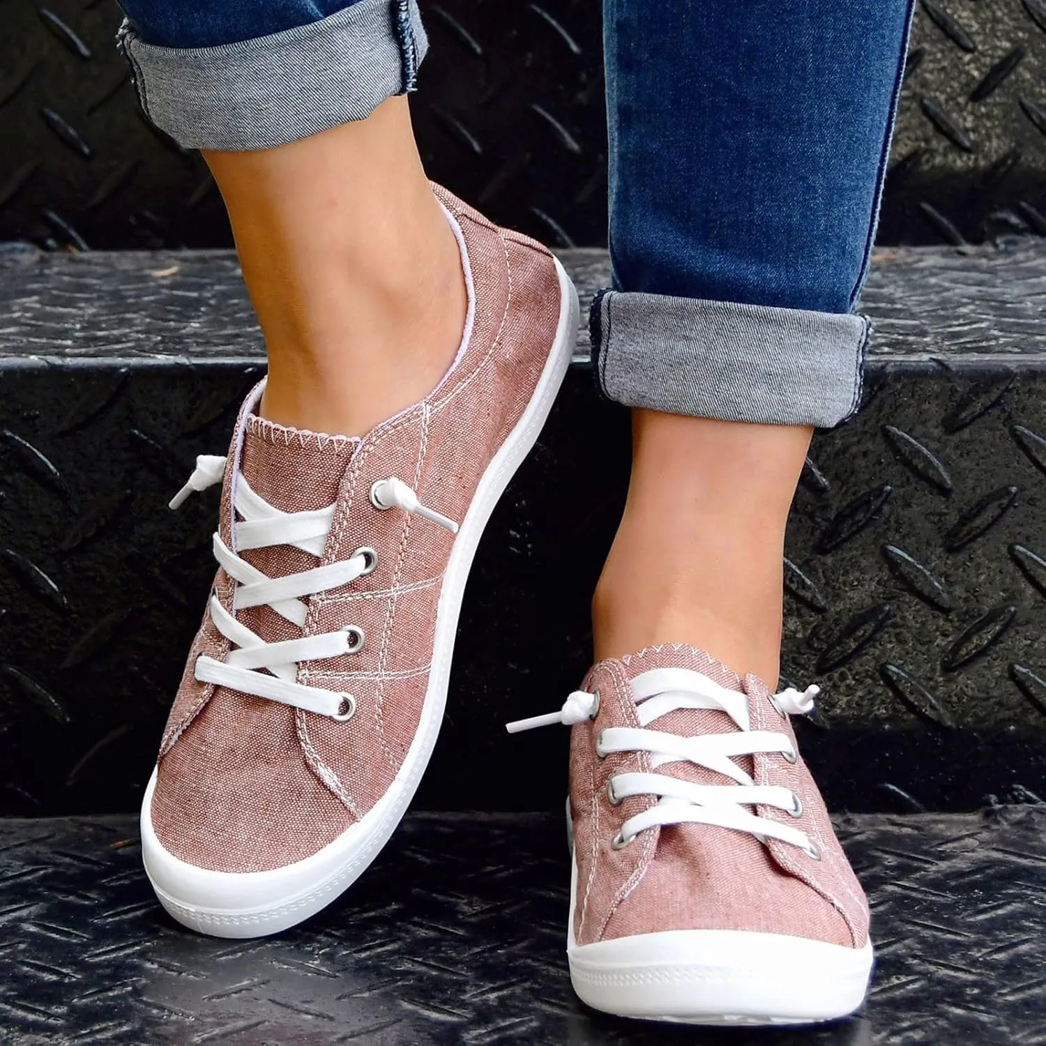 Women'S Slip On Sneakers Solid Color Lace Up Loafers Comfortable Shoes for Women