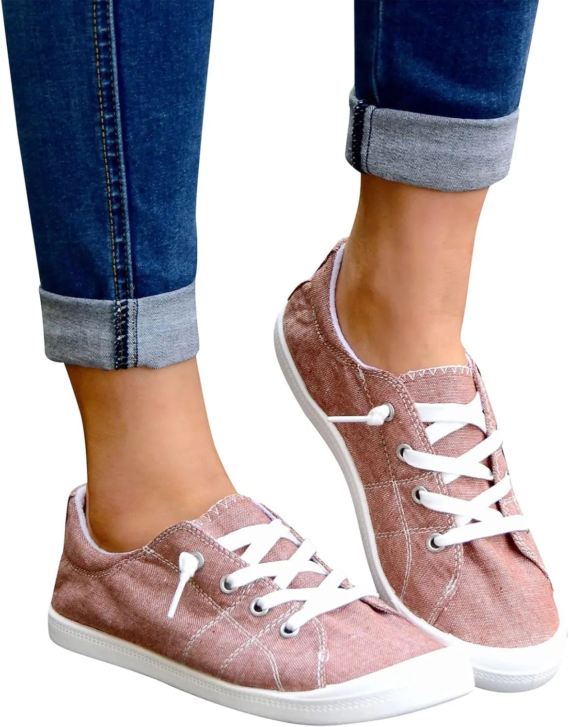 Women'S Slip On Sneakers Solid Color Lace Up Loafers Comfortable Shoes for Women
