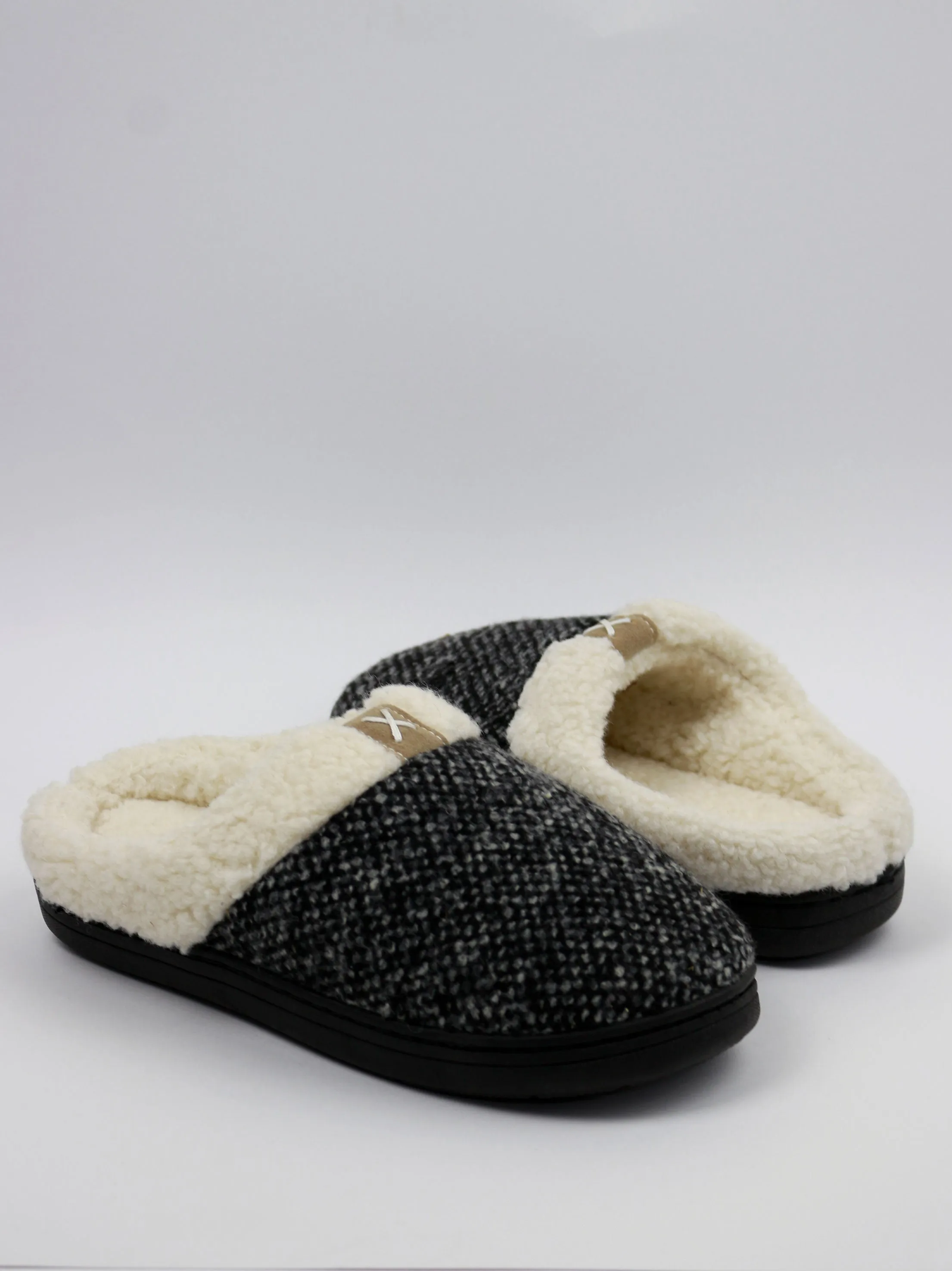 Women's Slip On Textile&Rubber Slipperss,Black