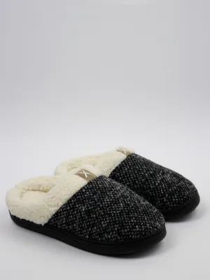 Women's Slip On Textile&Rubber Slipperss,Black