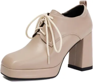 Women's Square Closed Toe Chunky Heel Block Mary Jane Pumps Fashion Platform Lace-Up Elegant Wedding Party Prom Dating Dress Shoes
