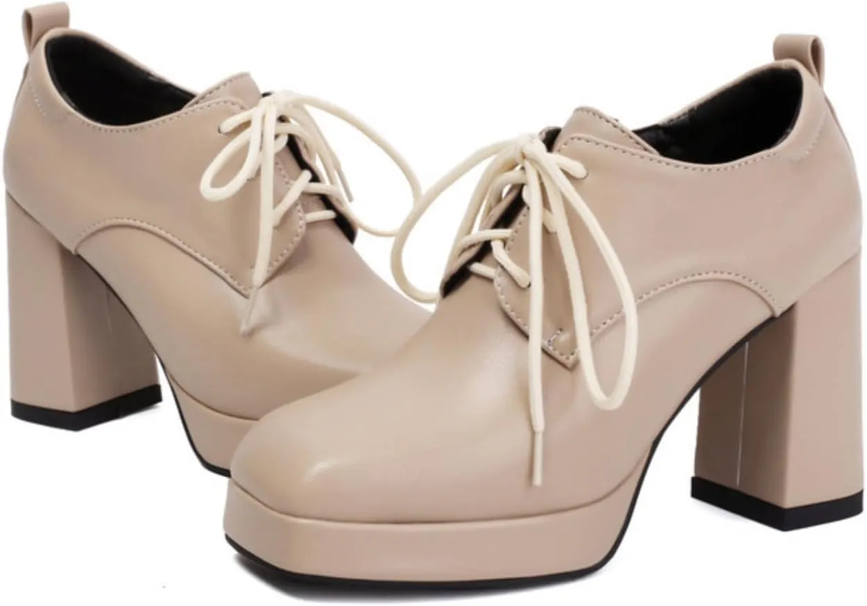Women's Square Closed Toe Chunky Heel Block Mary Jane Pumps Fashion Platform Lace-Up Elegant Wedding Party Prom Dating Dress Shoes