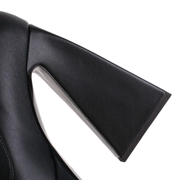 Women's Square Toe Triangle Heel Platform Knee High Boots