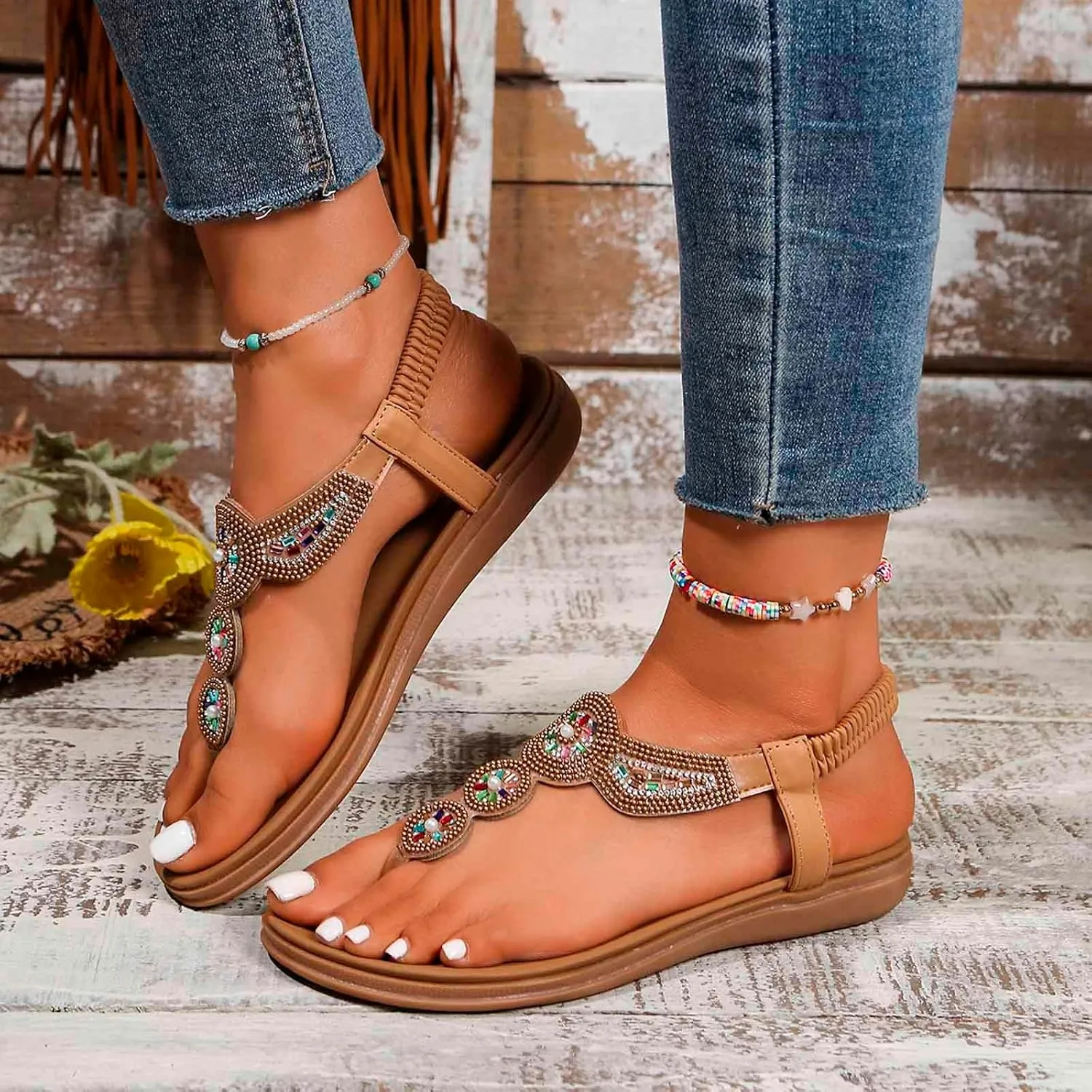 Women's Summer Sandals Casual Comfortable Flip Flops Open Toe Slip On Beach Vacation Footwear Lightweight Trendy