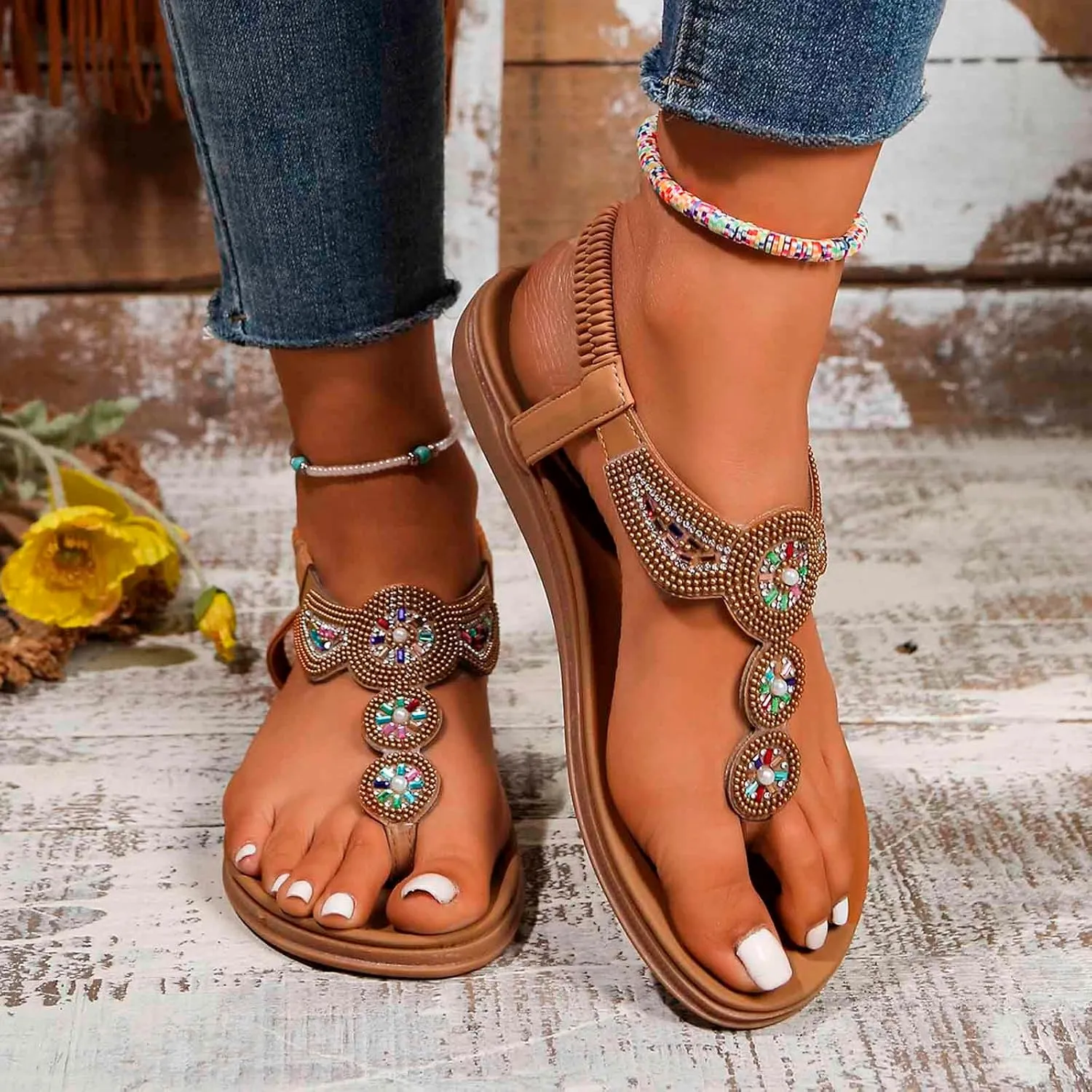 Women's Summer Sandals Casual Comfortable Flip Flops Open Toe Slip On Beach Vacation Footwear Lightweight Trendy