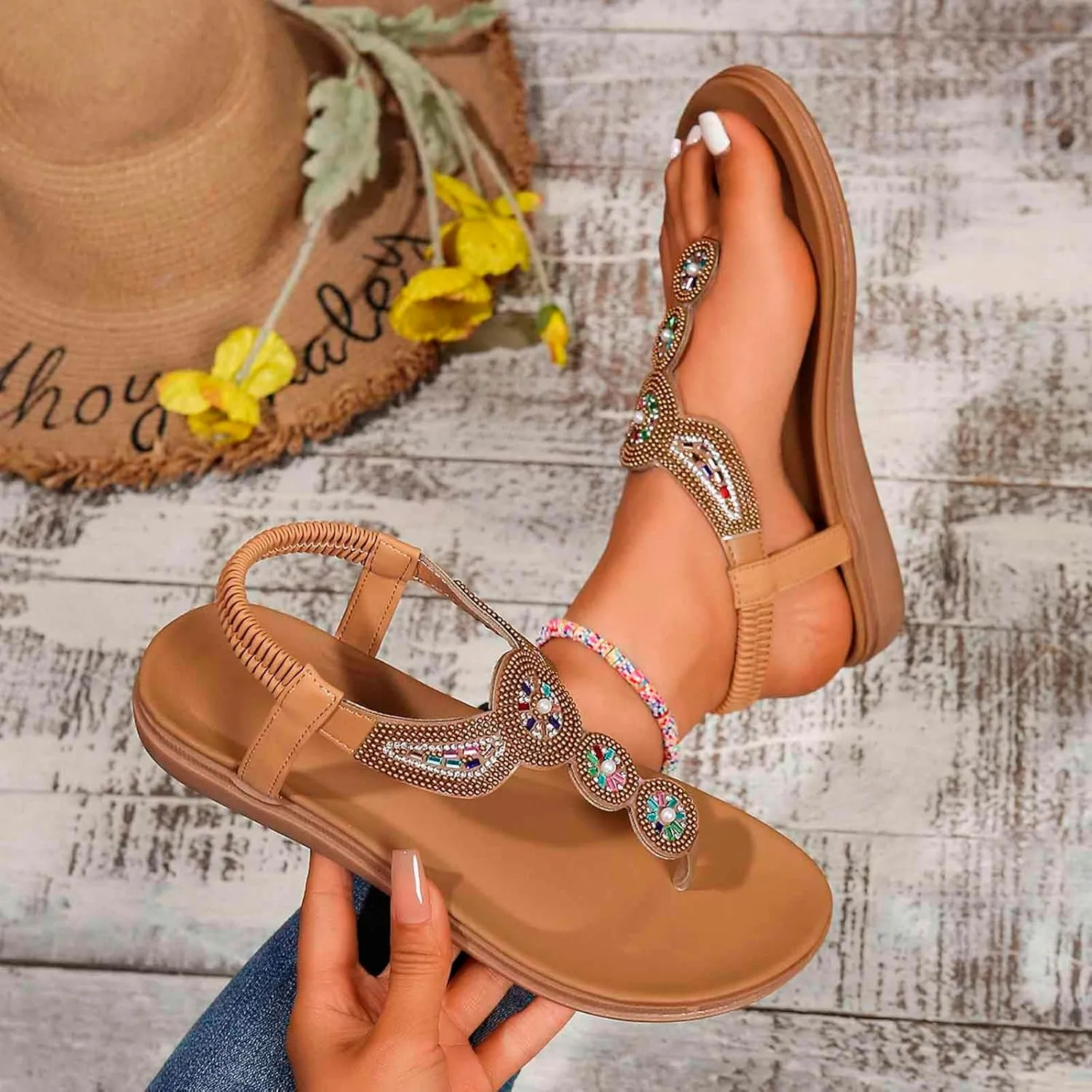 Women's Summer Sandals Casual Comfortable Flip Flops Open Toe Slip On Beach Vacation Footwear Lightweight Trendy