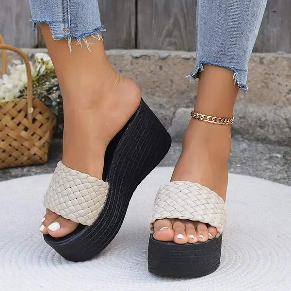 Women's Wedge Heel Fish Mouth Thick Sole Slippers 62833038C
