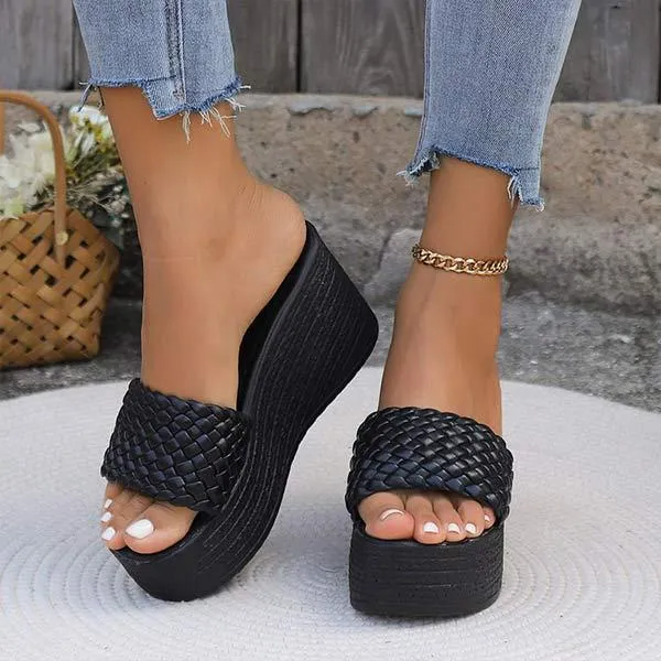 Women's Wedge Heel Fish Mouth Thick Sole Slippers 62833038C